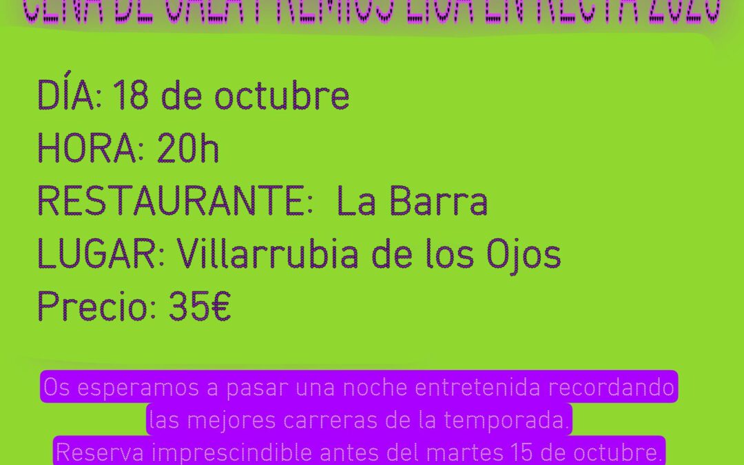 CLASIFICACIÓN FINAL LIGA DE RECTA 2025 Y CENA DE GALA